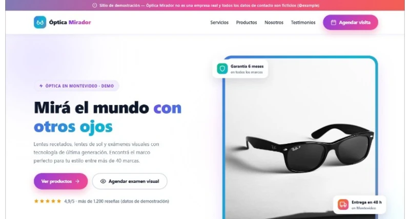 Captura del sitio Óptica Mirador